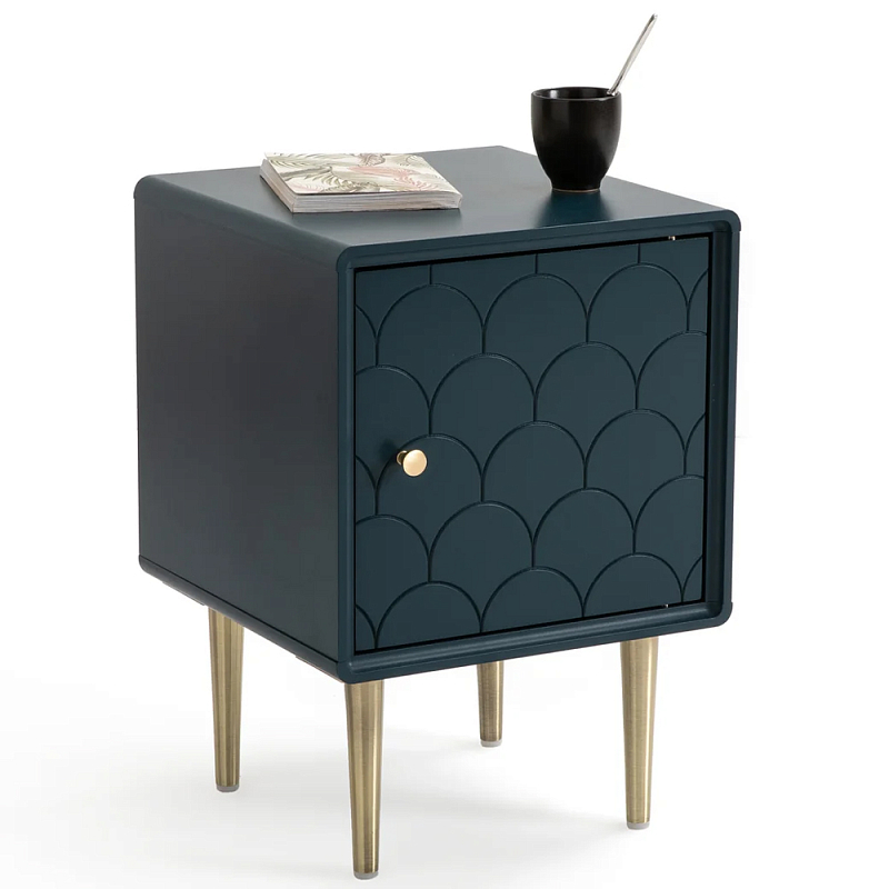 Тумба с одной дверцей Scale Ornament Blue Nightstand Синий Латунь Тумба с одной дверцей Scale Ornament Blue Nightstand Синий Латунь в Барнауле | Loft Concept