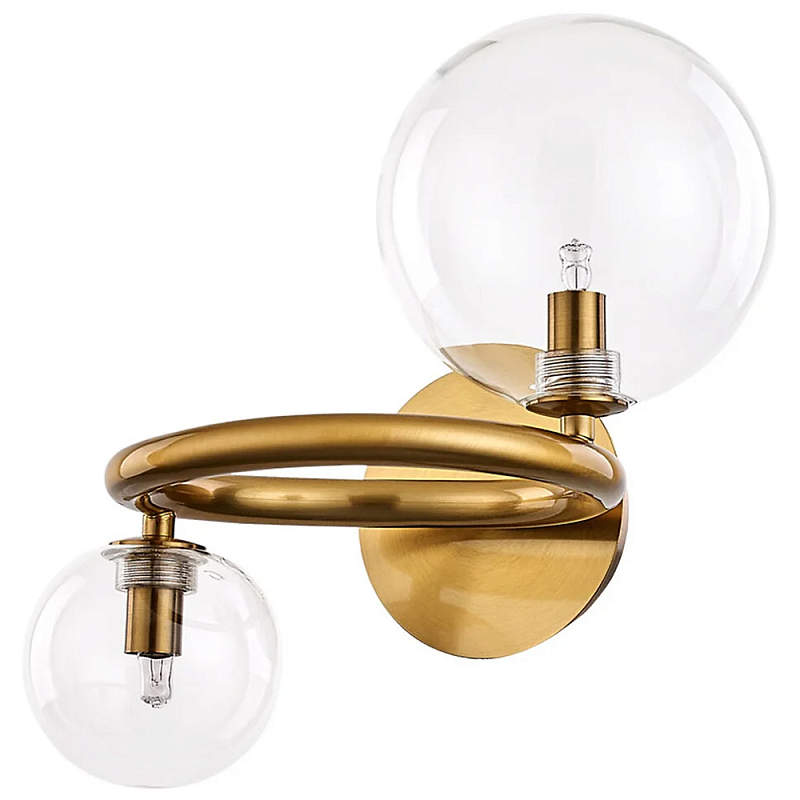 Бра с 2-мя стеклянными сферическими плафонами Arco Wall Lamp Прозрачное Стекло Золотой Бра с 2-мя стеклянными сферическими плафонами Arco Wall Lamp Прозрачное Стекло Золотой в Барнауле | Loft Concept