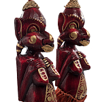 Комплект из 2-х деревянных статуэток Asmat Red Straw Headdress Statuettes Red Gold варинант исполнения - 3 | Loft Concept в Барнауле