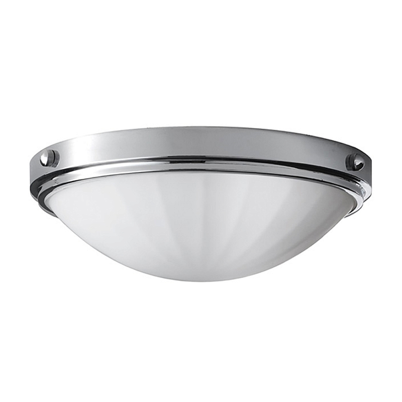 Потолочный светильник для ванных комнат цвета хром с белым матовым ребристым плафоном в форме полусферы Feiss Хром Белый в Барнауле | Loft Concept 