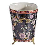 Кашпо из фарфора черная с цветочной росписью и бронзовой стрекозой Spring Garden варинант исполнения - 2 | Loft Concept в Барнауле