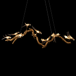 Люстра подвесная линейная с прозрачными стеклянными птичками на ветвях Serip Voa варинант исполнения - 7 | Loft Concept в Барнауле