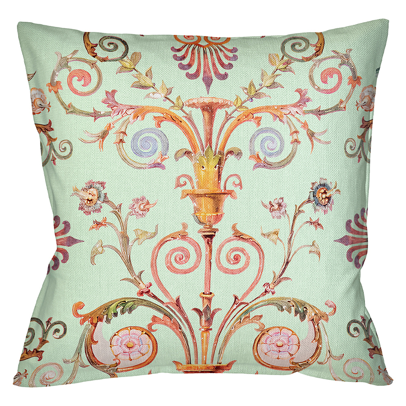 Декоративная подушка светло-зеленая с растительным орнаментом Raffael Floral Green Cushion Салатовый Мульти Декоративная подушка светло-зеленая с растительным орнаментом Raffael Floral Green Cushion Салатовый Мульти в Барнауле | Loft Concept