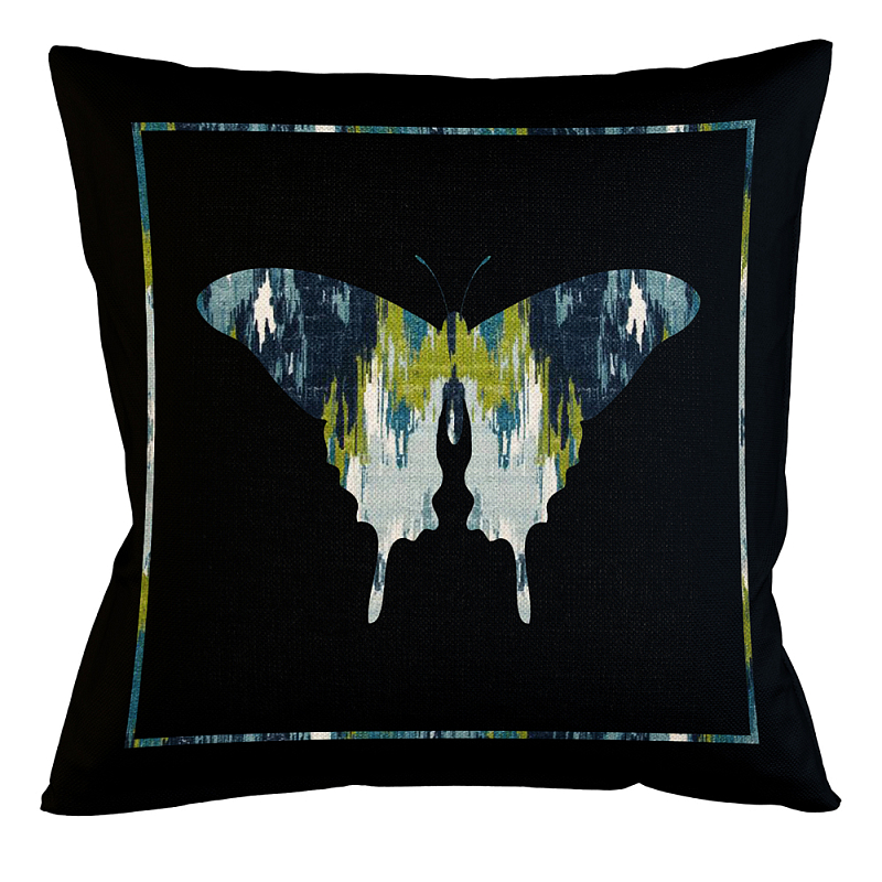 Подушка декоративная бабочка сине-зеленый узор Ikat Pattern Синий Бежевый Черный Зеленый Подушка декоративная бабочка сине-зеленый узор Ikat Pattern Синий Бежевый Черный Зеленый в Барнауле | Loft Concept