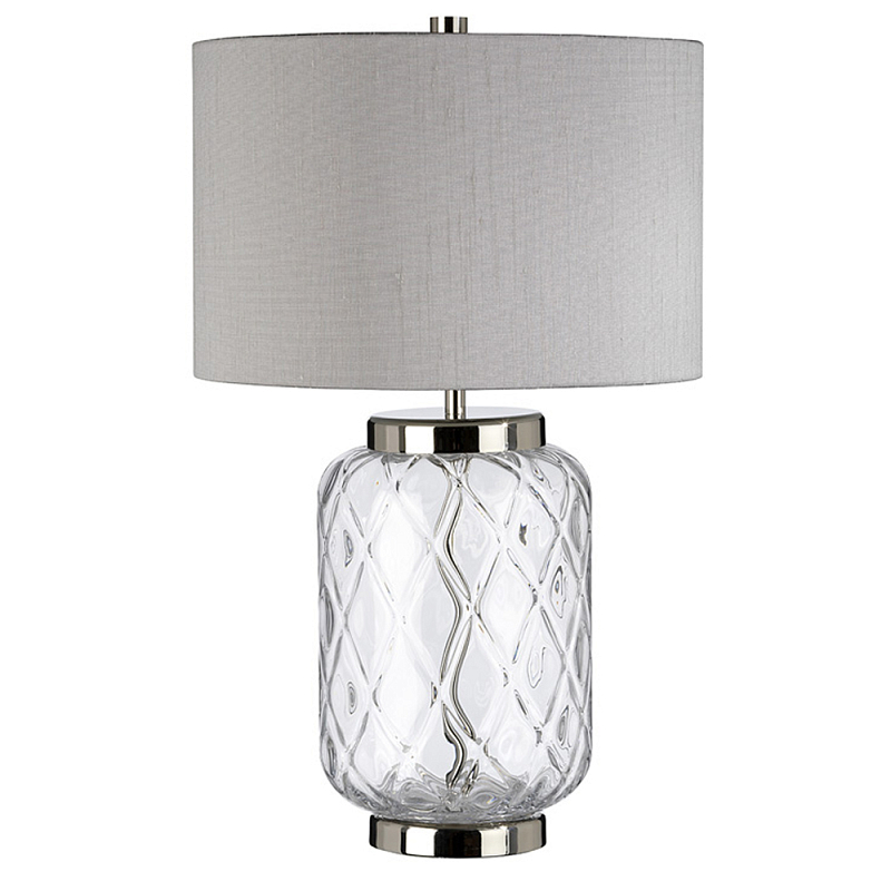 Настольная лампа с цилиндрическим абажуром и прозрачным стеклянным основанием Quintiesse Никель Темно-синий Прозрачное Стекло Серый в Барнауле | Loft Concept 