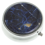 Таблетница карманная круглая с 3-мя отделениями с зеркалом и накладкой из натурального камня Содалит Silver Stone Pillboxes варинант исполнения - 1 | Loft Concept в Барнауле