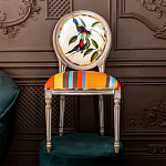 Стул бежевый в разноцветную полоску из натурального бука с изображением птиц и цветов Blooming Red Blue Birds Colorful Stripes Chair варинант исполнения - 5 | Loft Concept в Барнауле