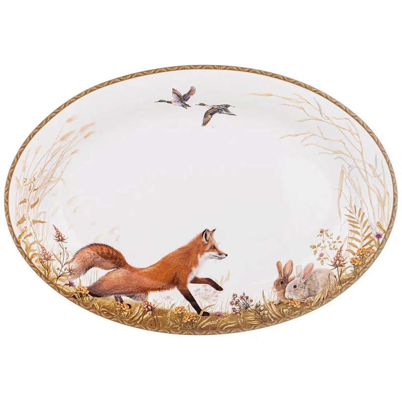 Блюдо овальное из фарфора с изображением животных Hunting Porcelain Collection Белый Мульти Блюдо овальное из фарфора с изображением животных Hunting Porcelain Collection Белый Мульти в Барнауле | Loft Concept