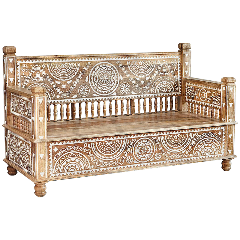 Скамья с резным декором из массива манго Grey Mango Collection Bench M Древесина Белый Скамья с резным декором из массива манго Grey Mango Collection Bench M Древесина Белый в Барнауле | Loft Concept