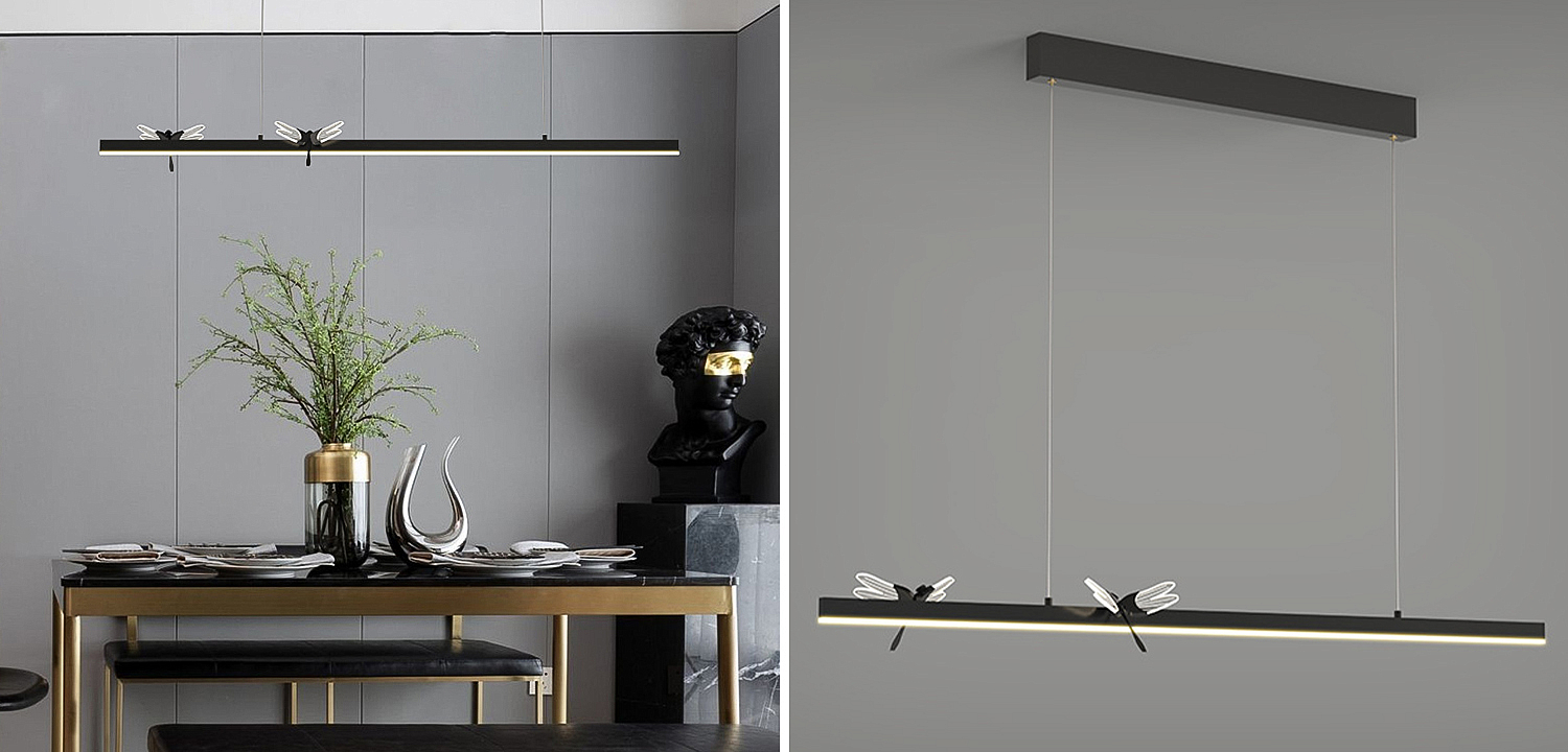 Линейный светильник со стрекозами Dragonfly Linear Chandelier Black Линейный светильник со стрекозами Dragonfly Linear Chandelier Black - Loft-Concept в Барнауле