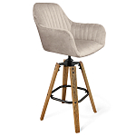 Барный стул со спинкой и подлокотниками на 4-х коричневых деревянных ножках Бежевый Велюр Ava Charm варинант исполнения - 1 | Loft Concept в Барнауле