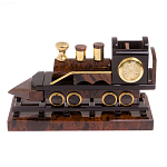 Часы настольные в виде паровоза из натурального камня Обсидиан Train Stone Clock варинант исполнения - 4 | Loft Concept в Барнауле
