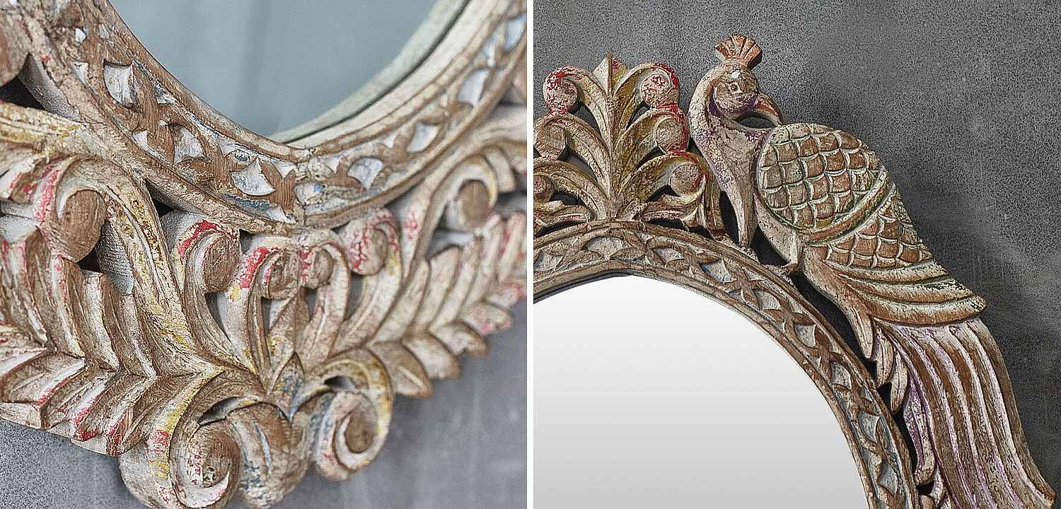 Зеркало в резной раме Viaan Grey Mango Carved Mirror Зеркало в резной раме Viaan Grey Mango Carved Mirror - Loft-Concept в Барнауле
