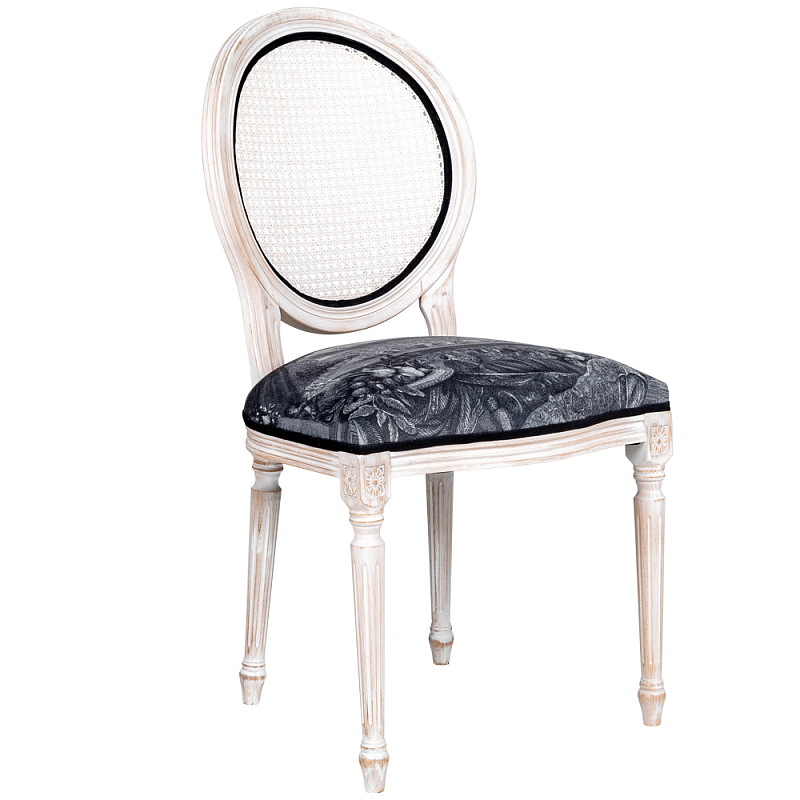 Стул с ротанговой спинкой Palace Gardens Stool Черно-белый Белый винтажная патина   в Барнауле | Loft Concept 