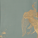 Обои ручная роспись в стиле Арт-деко Whistler Peacocks Golden colourway on Blue Grey dyed silk варинант исполнения - 1 | Loft Concept в Барнауле