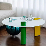 Дизайнерский журнальный стол с круглой белой столешницей на 3-х геометрических ножках Tajefox варинант исполнения - 3 | Loft Concept в Барнауле