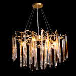Люстра подвесная золотого цвета с разветвленными ветвями и прозрачными стеклянными подвесками Droplet Chandelier варинант исполнения - 3 | Loft Concept в Барнауле