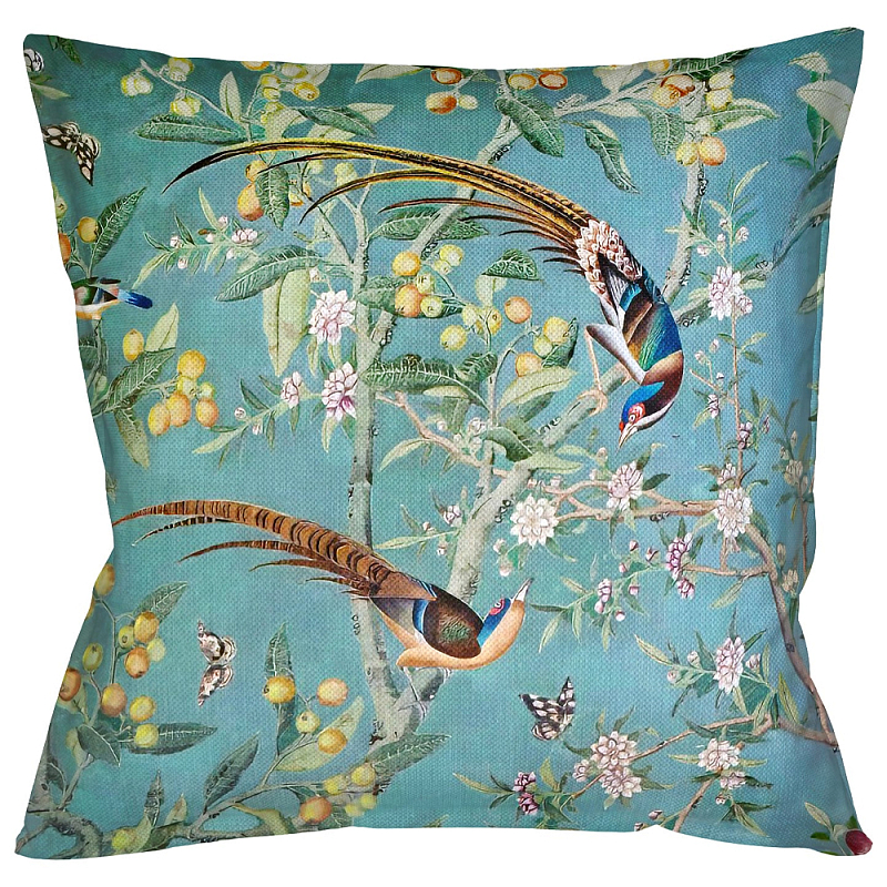 Подушка декоративная с изображением птиц в саду Chinoiserie Birds in a Tree Cushion Мульти Бирюзовый Подушка декоративная с изображением птиц в саду Chinoiserie Birds in a Tree Cushion Мульти Бирюзовый в Барнауле | Loft Concept