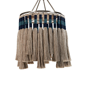 Люстра круглая плетеная с кисточками цвета серый дуб Boho Tassel Chandelier