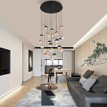 Люстра каскадная с черным круглым основанием 27 подвесов Celestial Waltz варинант исполнения - 5 | Loft Concept в Барнауле