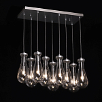 Люстра с 9-ю прозрачными плафонами из стекла в форме капли на прямоугольном потолочном основании цвета хром Lucid Rain  варинант исполнения - 3 | Loft Concept в Барнауле