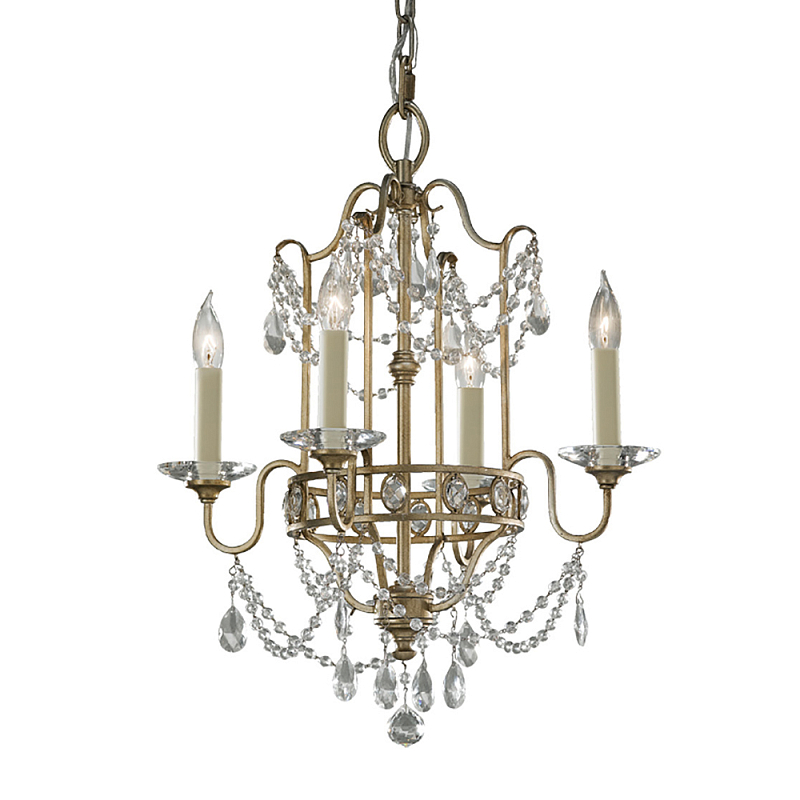 Люстра подвеная с 4-мя лампами и стеклянными подвесками в классическом стиле Feiss Серебряный Прозрачное Стекло в Барнауле | Loft Concept 