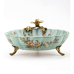 Блюдо из голубого фарфора с бронзовой птичкой Blue Garden варинант исполнения - 3 | Loft Concept в Барнауле