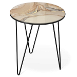 Стол журнальный с круглой столешницей из стекла на 3-х черных ножках Beige Marble варинант исполнения - 1 | Loft Concept в Барнауле