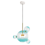 Подвесной светильник с прозрачными бирюзовыми стеклянными шарами и золотыми деталями Диаметр 43 Giopato & Coombes варинант исполнения - 1 | Loft Concept в Барнауле