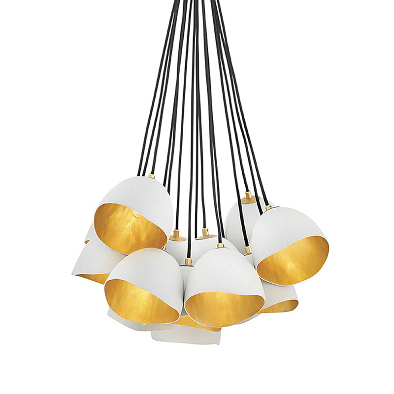 Люстра с 15-ю белыми  плафонами с золотой внутренней поверхностью Hinkley Белый Золотой Черный в Барнауле | Loft Concept 