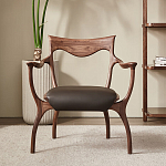 Стул деревянный с мягким сиденьем из коричневой натуральной кожи Moon Walnut Furniture варинант исполнения - 12 | Loft Concept в Барнауле