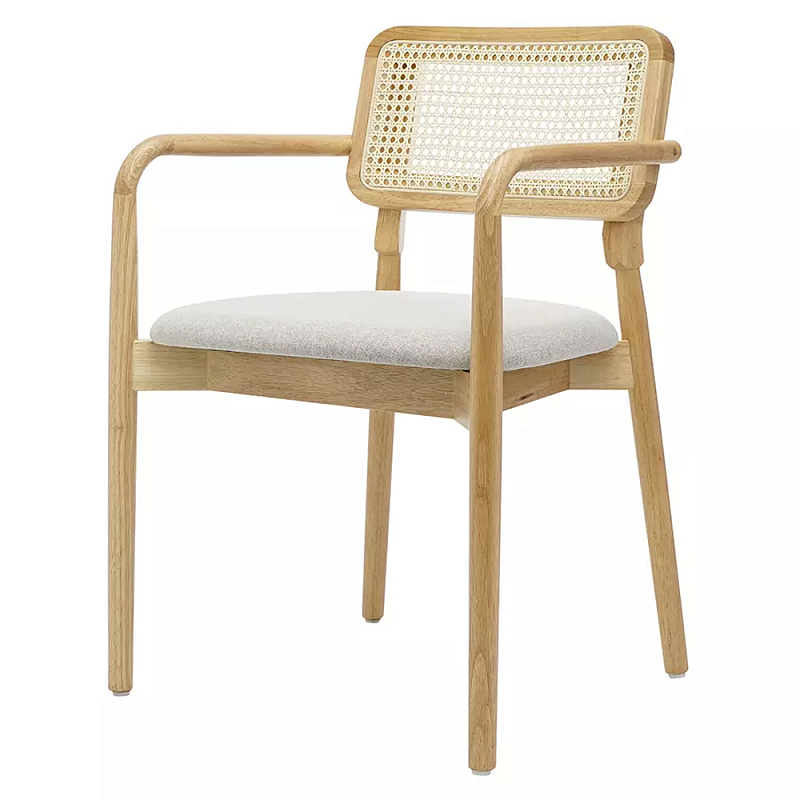 Стул обеденный с мягким сиденьем и спинкой из плетеного ротанга Wood and Textile Chair Бежевый Стул обеденный с мягким сиденьем и спинкой из плетеного ротанга Wood and Textile Chair Бежевый в Барнауле | Loft Concept