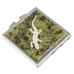 Зеркало двухстороннее квадратное из натурального камня Змеевик с декоративной вставкой в виде ящерицы Silver Stone Mirrors варинант исполнения - 1 | Loft Concept в Барнауле