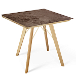 Стол обеденный с коричневой квадратной столешницей из керамики на четырех деревянных ножках Brown Ceramics варинант исполнения - 1 | Loft Concept в Барнауле