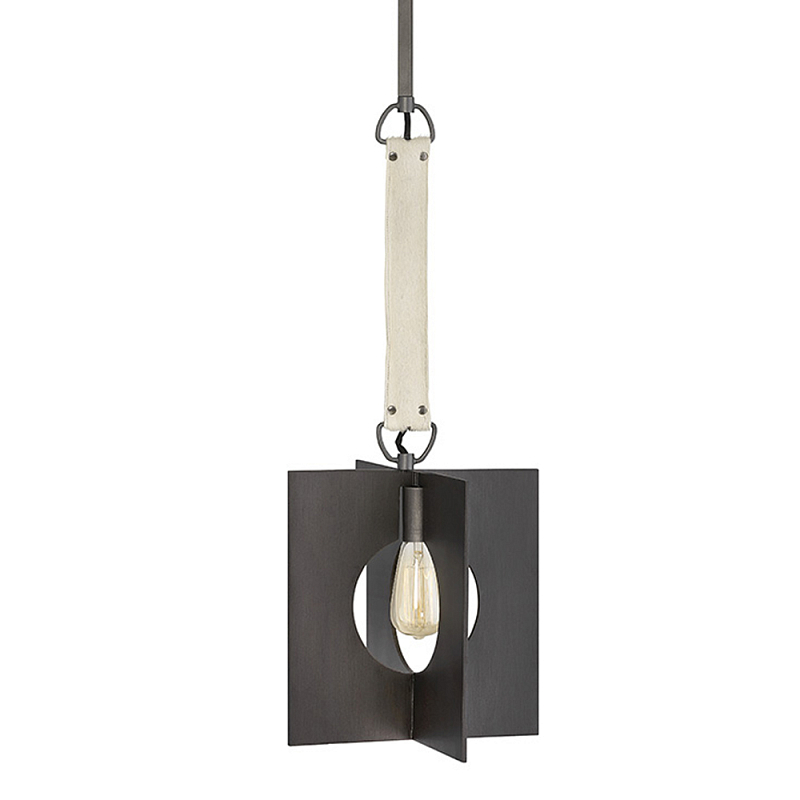 Подвесной светильник с графитовым плафоном и ремнем из натуральной воловьей кожи в индустриальном стиле Hinkley Графит Молочный в Барнауле | Loft Concept 