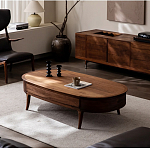 Кофейный стол овальный из дерева с 2-мя ящиками Coffee Walnut Table варинант исполнения - 1 | Loft Concept в Барнауле