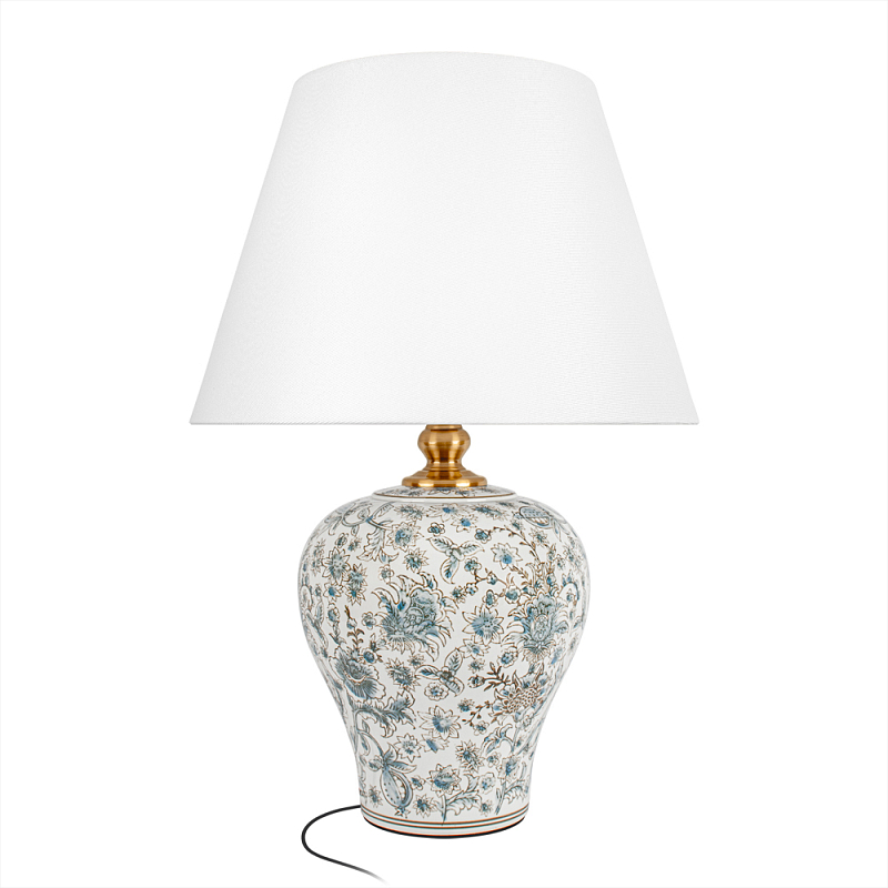 Настольная лампа с цветочной росписью Lamp Flower Painting Белый Синий в Барнауле | Loft Concept 
