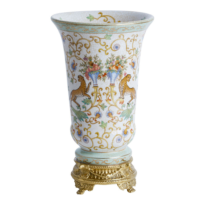Ваза из фарфора на бронзовом основании Turquoise Blooming Garden Бронза Мульти в Барнауле | Loft Concept 