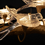 Люстра подвесная линейная с прозрачными стеклянными птичками на ветвях Serip Voa варинант исполнения - 11 | Loft Concept в Барнауле