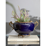 Чаша темно-синяя фарфоровая с бронзовыми ручками и ажурным ободком Eden Garden варинант исполнения - 2 | Loft Concept в Барнауле