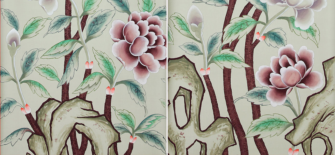Обои ручная роспись Korean Peony Special Colourway on Icefield dyed silk Обои ручная роспись Korean Peony Special Colourway on Icefield dyed silk - Loft-Concept в Барнауле