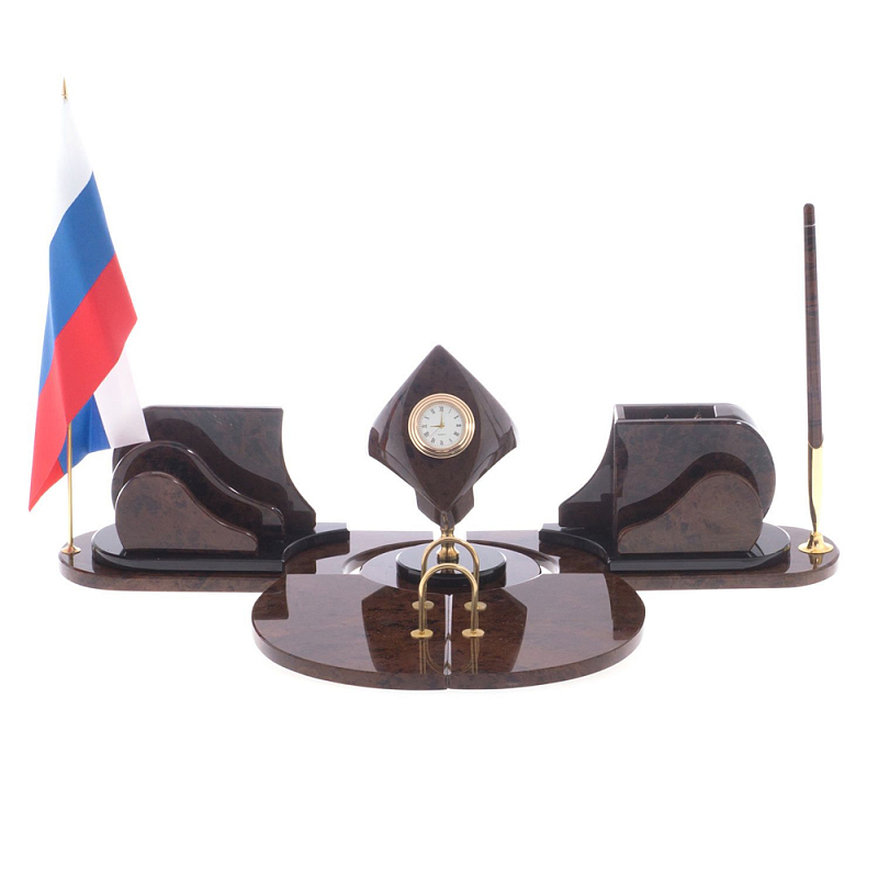 Настольный письменный набор из природного камня обсидиана коричневого Team leader Коричневый Настольный письменный набор из природного камня обсидиана коричневого Team leader Коричневый в Барнауле | Loft Concept