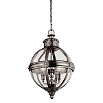 Подвесной светильник с прозрачным стеклянным плафоном в форме шара цвета никеля в индустриальном стиле на цепи 3 лампы Feiss варинант исполнения - 1 | Loft Concept в Барнауле