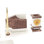 Настольный письменный набор из мрамора и лемезита с гербом и флагом России Marble Accessory варинант исполнения - 5 | Loft Concept в Барнауле