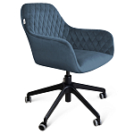 Стул с мягкой синей обивкой из велюра и подъемно-поворотным механизмом на черных колесиках Harper Blue варинант исполнения - 1 | Loft Concept в Барнауле