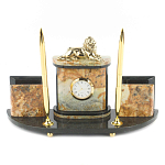 Настольный письменный набор из камня офиокальцит и бронзы с декором в виде льва Successful Leader варинант исполнения - 1 | Loft Concept в Барнауле