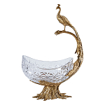 Чаша из прозрачного стекла на бронзовой подставке в виде павлина с рельефным хвостом Eden Garden варинант исполнения - 1 | Loft Concept в Барнауле