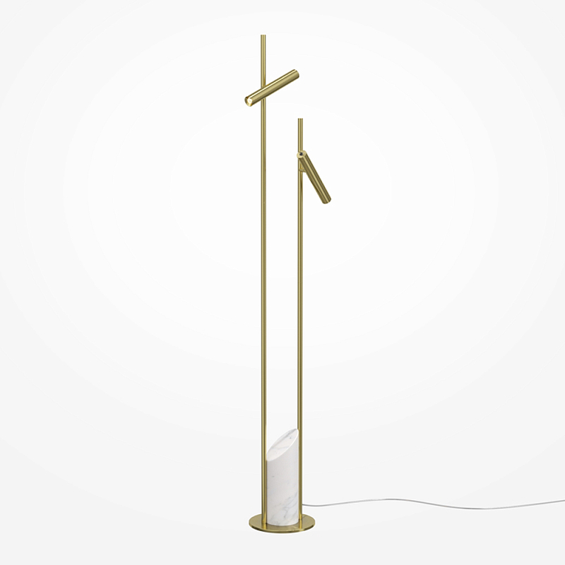 Напольный торшер светодионый золотой Lumen Duo Латунь Белый Мрамор Bianco в Барнауле | Loft Concept 
