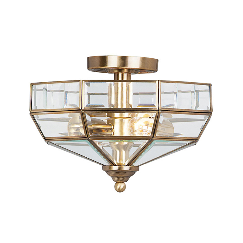 Потолочный светильник шестигранной формы с прозрачными стеклянным плафоном Elstead Lighting Латунь Прозрачное Стекло Латунь Античная полированная Никель в Барнауле | Loft Concept 