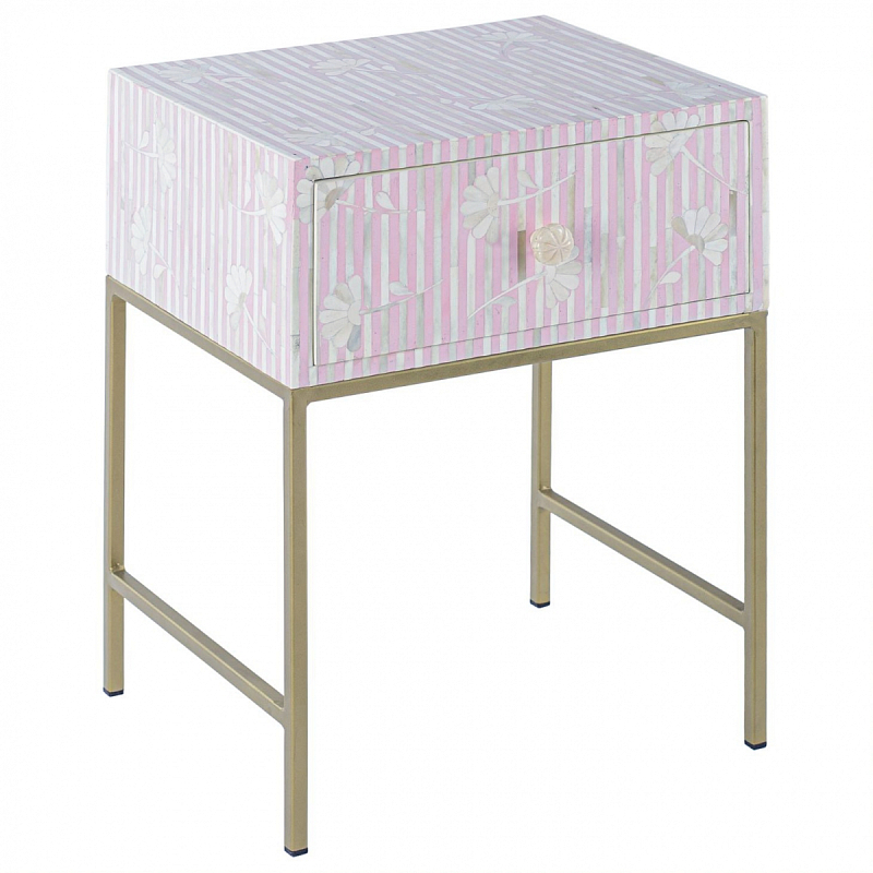 Тумбочка Pink Flower Indian Bone Inlay nightstand Розовый Тумбочка Pink Flower Indian Bone Inlay nightstand Розовый в Барнауле | Loft Concept